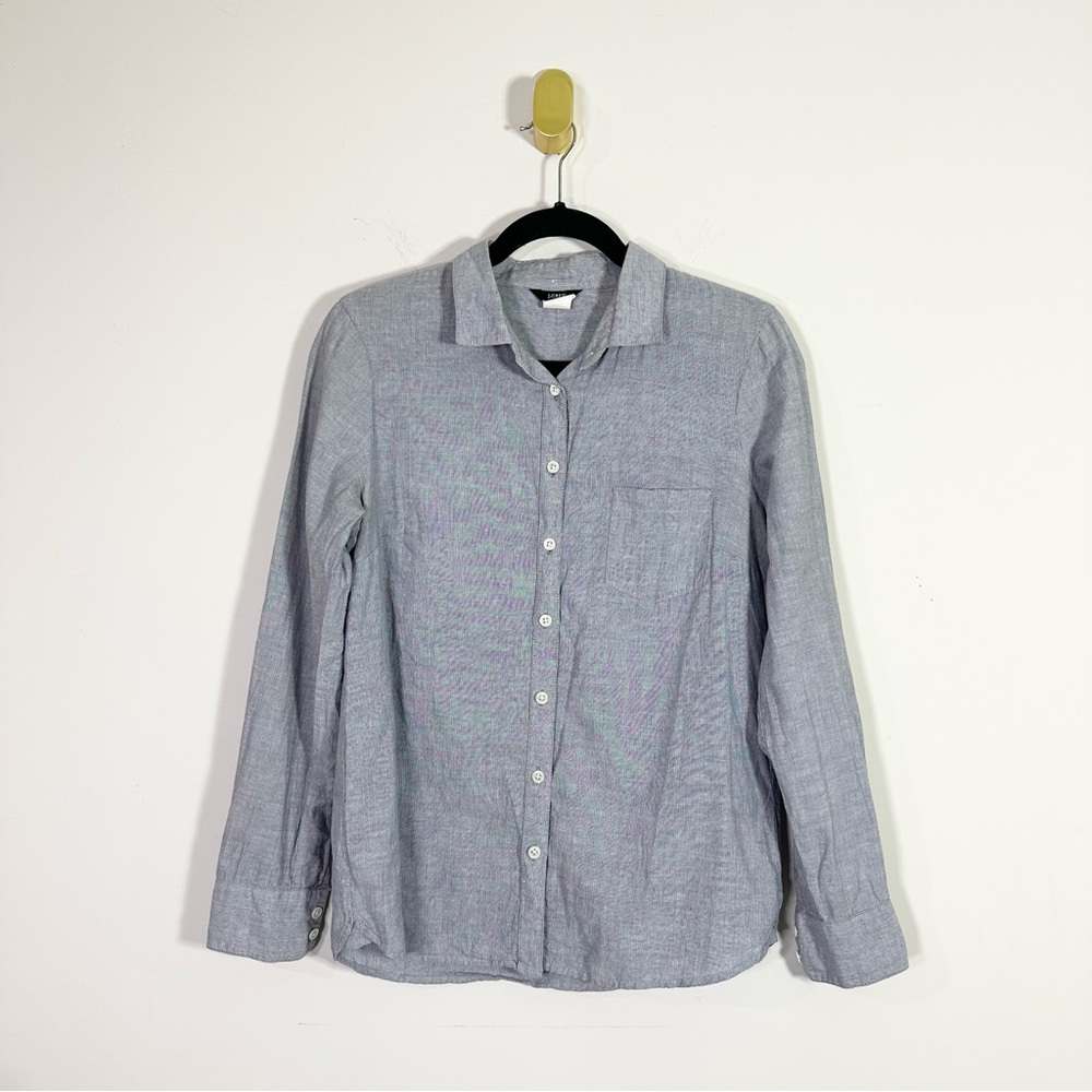 J. Crew Light Blue Micro Stripe Cotton Linen Blend Long Sleeve Button Down Shirt